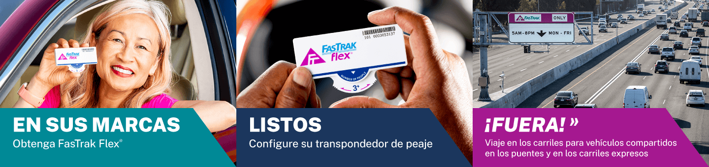 Obtenga FasTrak Flex, configure su transpondedor de peaje y viaje en los carriles para vehículos compartidos en los puentes y en los carriles expresos